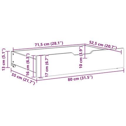Sänglådor 2 st vaxbrun 80x55x17 cm massiv furu