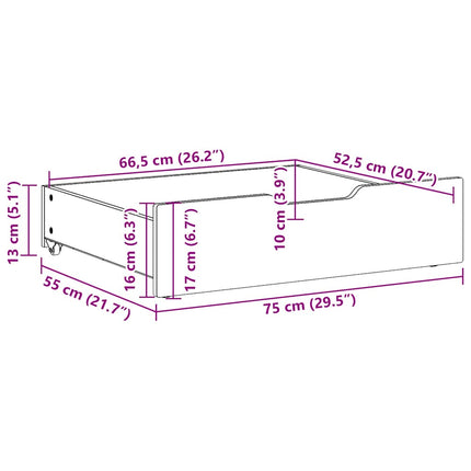 Sänglådor 2 st vaxbrun 75x55x17 cm massiv furu