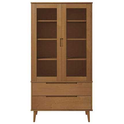 Vitrinskåp MOLDE brun 90x35x175 cm massiv furu