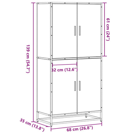 Högskåp grå sonoma 68x35x139 cm konstruerat trä