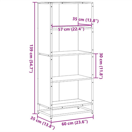 Bokhylla rökfärgad ek 60x35x139 cm konstruerat trä