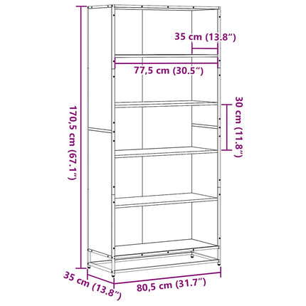 Bokhylla svart 80,5x35x170,5 cm konstruerat trä