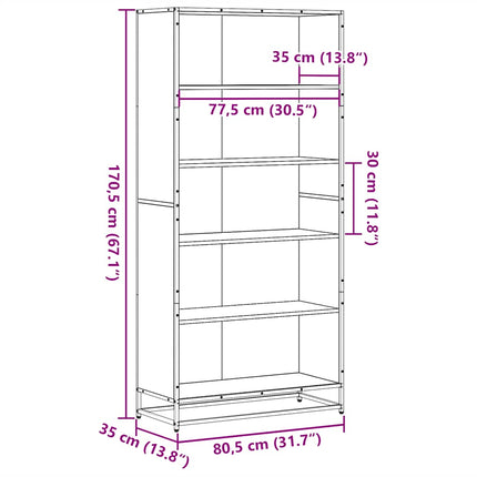 Bokhylla sonoma-ek 80,5x35x170,5 cm konstruerat trä