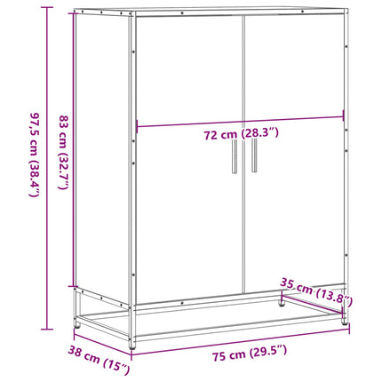 Skoskåp rökfärgad ek 75x38x97,5 cm konstruerat trä och metall