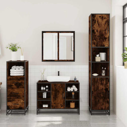 Badrumsmöbler set 3 delar rökfärgad ek konstruerat trä