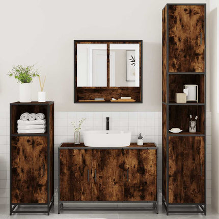 Badrumsmöbler set 4 delar rökfärgad ek konstruerat trä