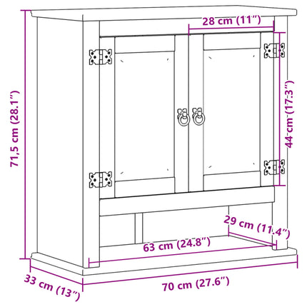Väggmonterat badrumsskåp Corona 70x33x71,5 cm massiv furu