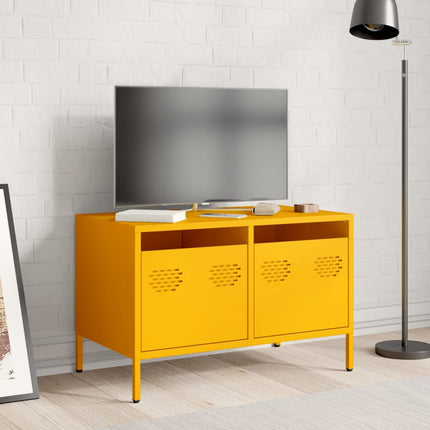 Tv-bänk senapsgul 68x39x43,5 cm kallvalsat stål
