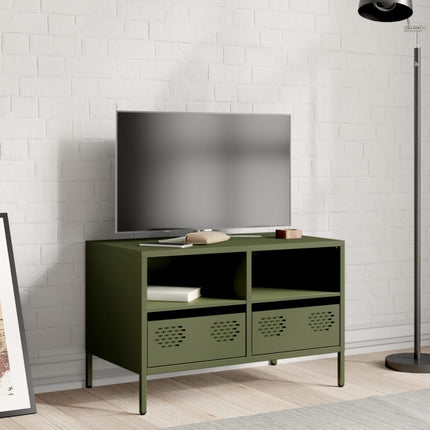 Tv-bänk olivgrön 68x39x43,5 cm kallvalsat stål
