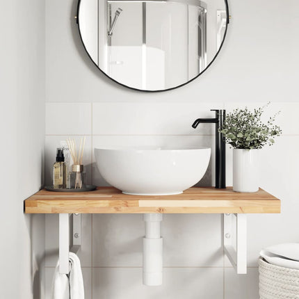 Väggmonterad handfatshylla stål och massivt akaciaträ