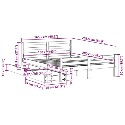 Sängram Utan Madrass Massiv Furu