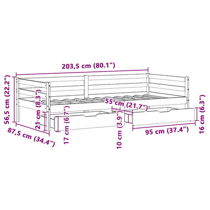 Dagbädd Med Lådor 80X200 Cm Massiv Furu