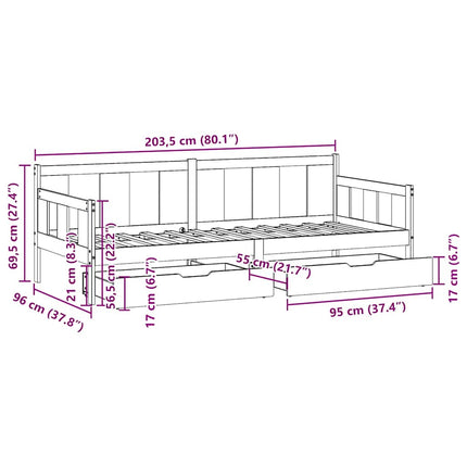 Dagbädd Med Lådor Massiv Furu