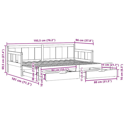 Dagbädd Utdragbar Med Lådor Utan Madrass