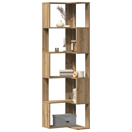 Bokhylla hörn 5 hyllplan ek 50x50x179 cm konstruerat trä