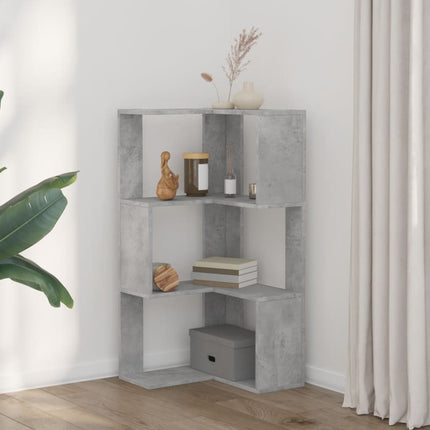 Bokhylla hörn 3 hyllplan betonggrå 50x50x102 cm konstruerat trä