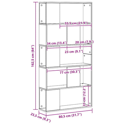 Bokhylla 5 hyllplan ek 80,5x23,5x162,5 cm konstruerat trä
