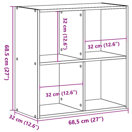 Bokhylla brun ek 68,5x32x68,5 cm konstruerat trä
