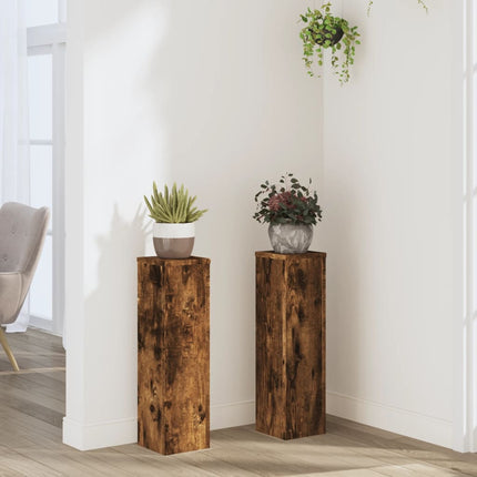 Växtställ 2 st rökfärgad ek 17x17x60 cm konstruerat trä