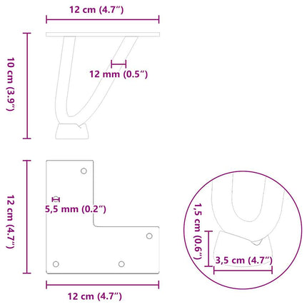 Hårnålsben för soffbord 4 st svarta 10 cm massivt stål