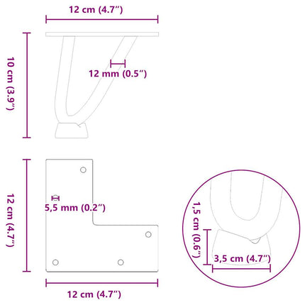 Hårnålsben för soffbord 4 st vita 10 cm massivt stål
