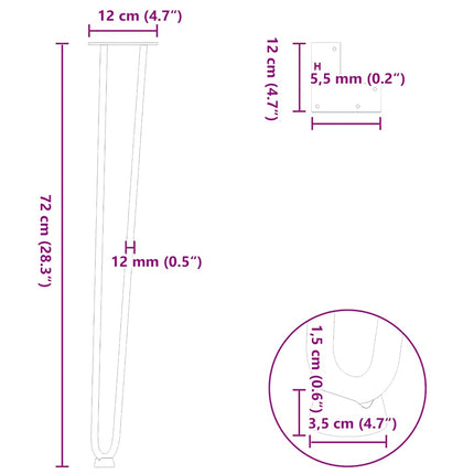 hårnålsben för konsolbord 4 st svart 72 cm massivt stål