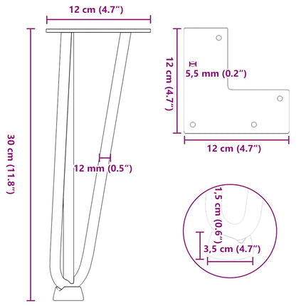 Hårnålsben för soffbord 4 st antracit 30 cm massivt stål