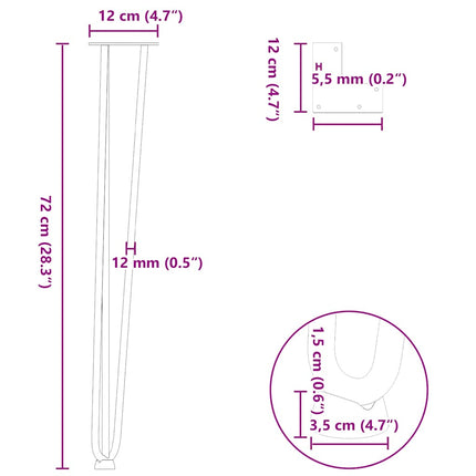 hårnålsben för konsolbord 4 st svart 72 cm massivt stål