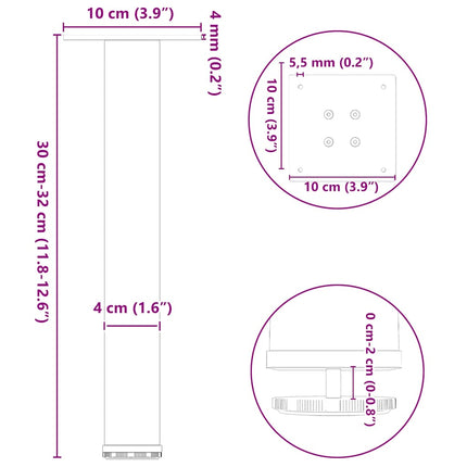 Soffbordsben 4 st svarta 30-32 cm stål