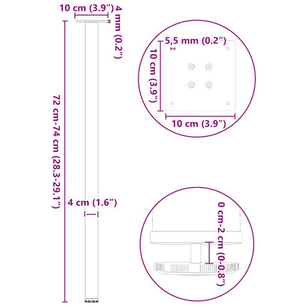 Konsolbordsben 4 st naturstål 72-74 cm stål