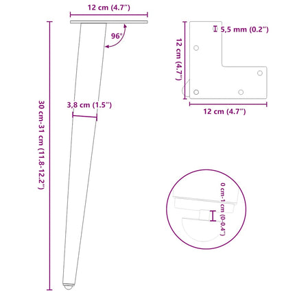 Soffbordsben koniska 4 st antracit 30-31 cm stål
