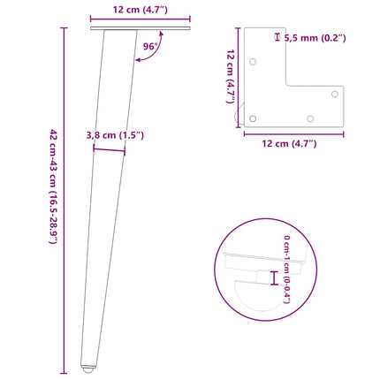 Soffbordsben koniska 4 st antracit 42-43 cm stål