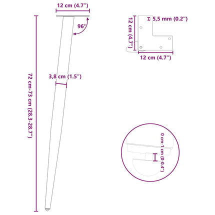 Konsolbordsben koniska 4 st svarta 72-73 cm stål