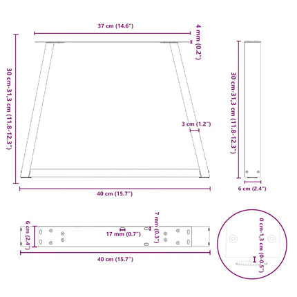 Soffbordsben V-formade 2 st svarta 40x(30-31,3) cm stål