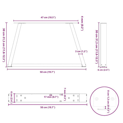 Soffbordsben V-formade 2 st svarta 50x(30-31,3) cm stål