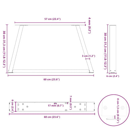 Soffbordsben V-formade 2 st svarta 60x(30-31,3) cm stål
