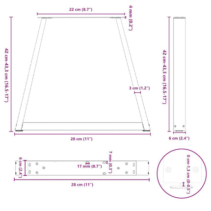 Soffbordsben V-formade 2 st svarta 28x(42-43,3) cm stål
