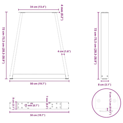 Matbordsben V-formade 2 st antracit 50x(72-73,3) cm stål