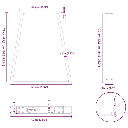 Matbordsben V-formade 2 st antracit 60x(72-73,3) cm stål