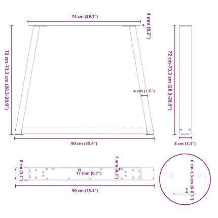 Matbordsben V-formade 2 st antracit 90x(72-73,3) cm stål