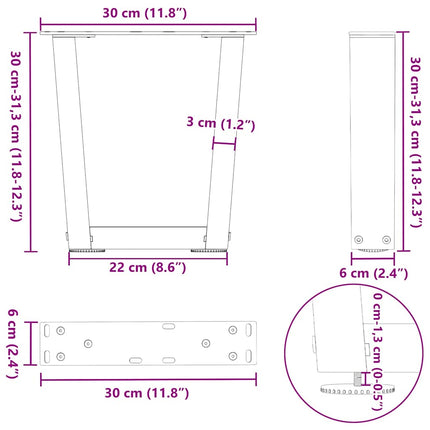 Soffbordsben V-formade 2 st svarta 30x(30-31,3) cm stål