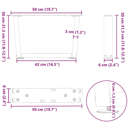 Soffbordsben V-formade 2 st svarta 50x(30-31,3) cm stål