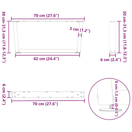 Soffbordsben V-formade 2 st vita 70x(30-31,3) cm stål