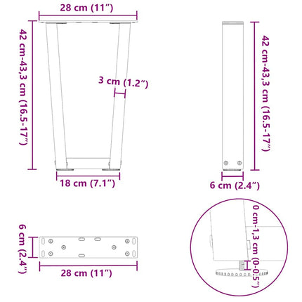 Soffbordsben V-formade 2 st vita 28x(42-43,3) cm stål
