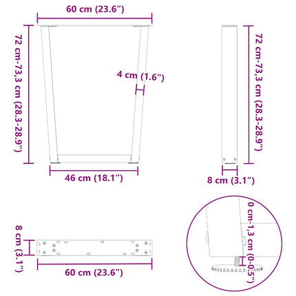 Matbordsben V-formade 2 st svarta 60x(72-73,3) cm stål
