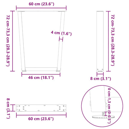 Matbordsben V-formade 2 st antracit 60x(72-73,3) cm stål