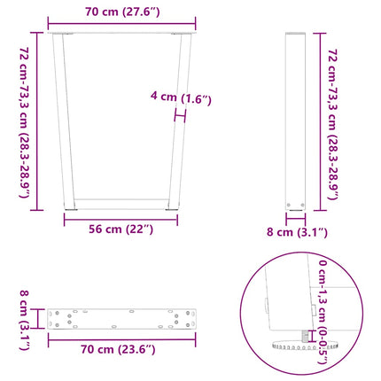 Matbordsben V-formade 2 st svarta 70x(72-73,3) cm stål