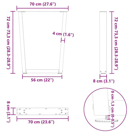 Matbordsben V-formade 2 st naturstål 70x(72-73,3) cm stål