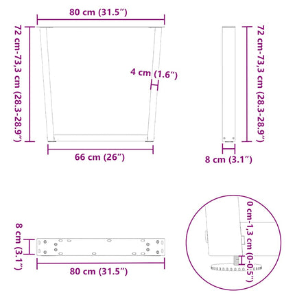 Matbordsben V-formade 2 st antracit 80x(72-73,3) cm stål