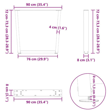 Matbordsben V-formade 2 st vita 90x(72-73,3) cm stål